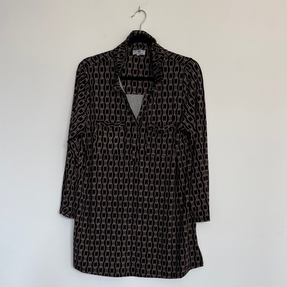 Elegant Black and Brown Geometric Blouse